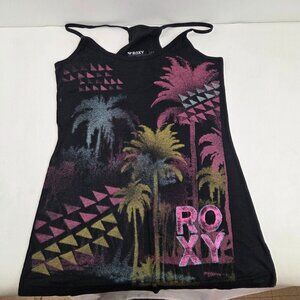 Roxy Pink Palm Tree Racerback Tank Top Black Size Larger